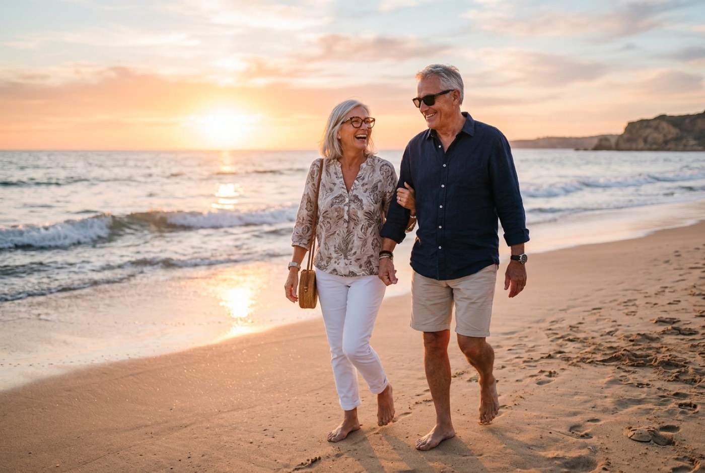 Couple enjoying the beach in stylish eyewear