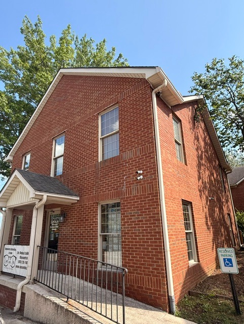 Brick exterior of the office building